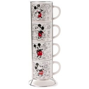 Disney - White & Gray Mickey Mouse 5-Piece Ceramic Stackable Mugs